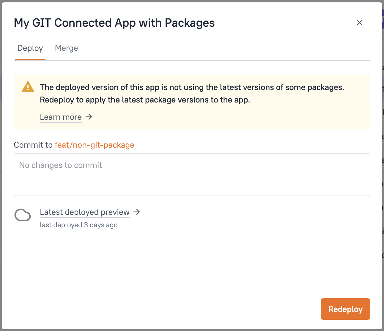 Redeploy with packages